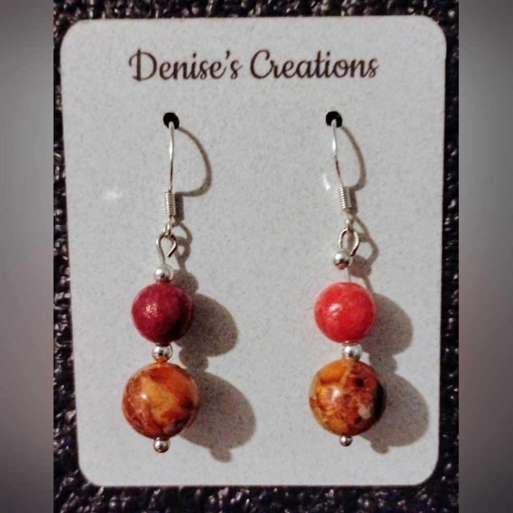 Orange Agate gemstone earrings with sterling silver hooks